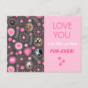 Kärlek du Furever Rosa Hjärtblomma Fotokollage Vykort