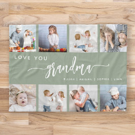 Kärlek Du Grandma 8 Photo Collage Sage Grönt Fleecefilt