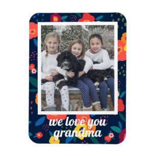 Kärlek Du Grandma Blommigt Photo Personlig Magnet
