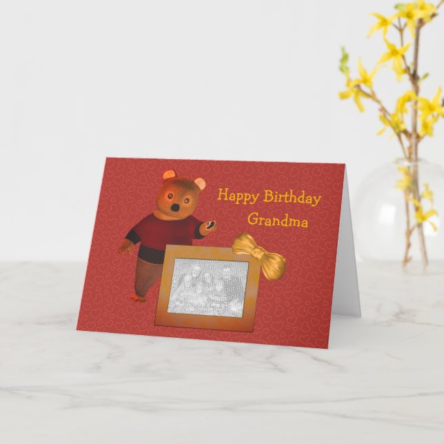 Kärlek Du Grandma Cute Bear Photo Birday Card Kort (Gul blomma)