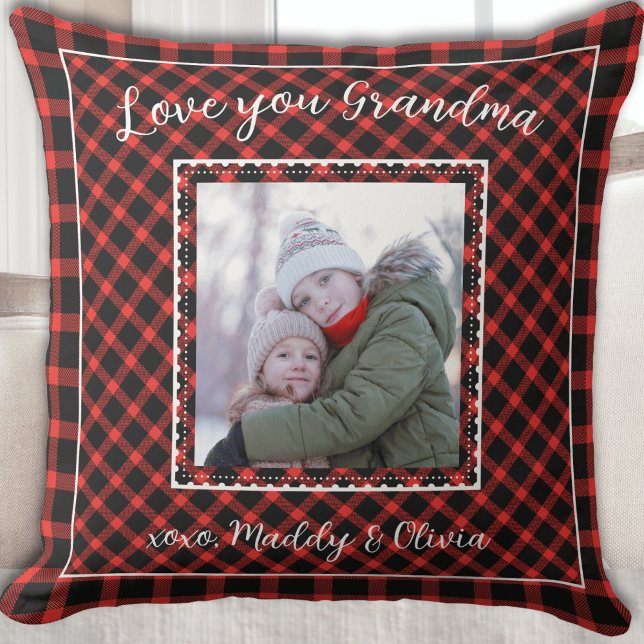 Kärlek du Grandma Modern Red Buffalo Play Kudde (Love you Grandma Modern Red Buffalo Plaid Throw Pillow)
