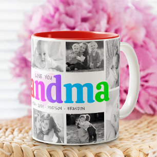 Kärlek Du Grandma Multifärgad fet 10 Photo Collage Två-Tonad Mugg