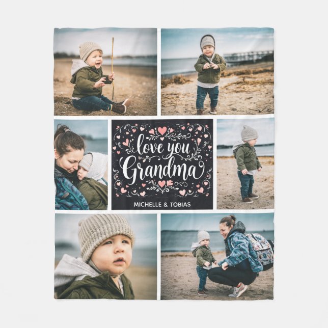 Kärlek Du Grandma Personlig 6 Photo Collage Namn Fleecefilt (Framsidan)