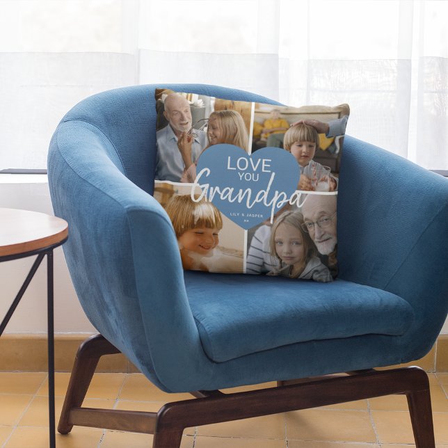 Kärlek Du 'Grandpa' Anpassningsbar Photo Collage H Kudde (Skapare uppladdad)