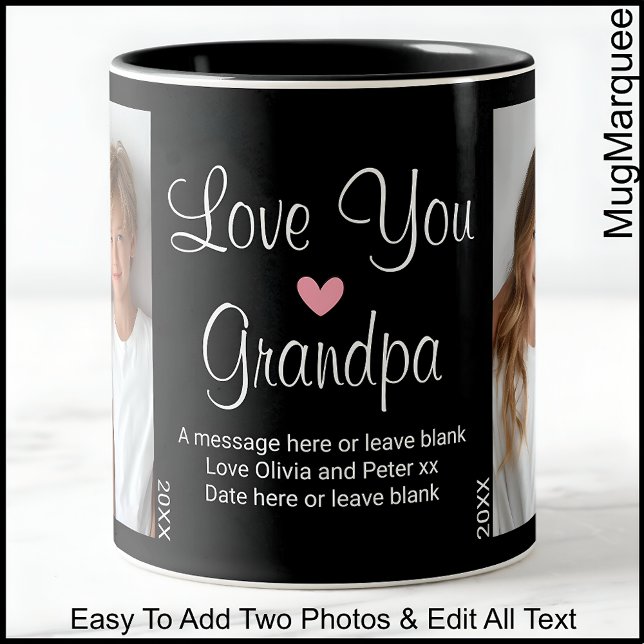 Kärlek Du Grandpa, Birthday, Text Photo, Black C00 Två-Tonad Mugg (Skapare uppladdad)
