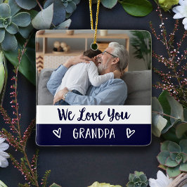 Kärlek Du Grandpa | Blått Färg block 2-foto för fl Julgransprydnad Keramik
