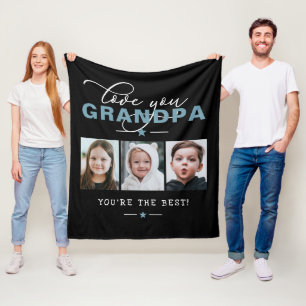 Kärlek Du Grandpa/Grampa/Annan 3-fototext Anpassni Fleecefilt