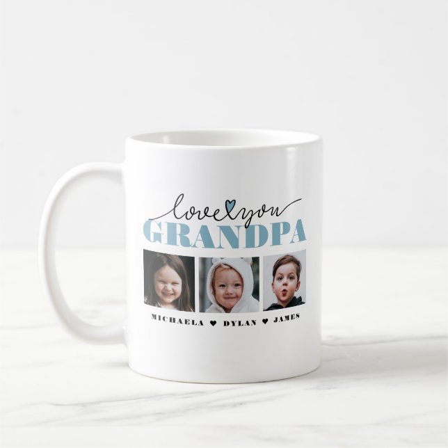 Kärlek Du Grandpa/Grampa/annat 3-foto Kaffemugg (Vänster)