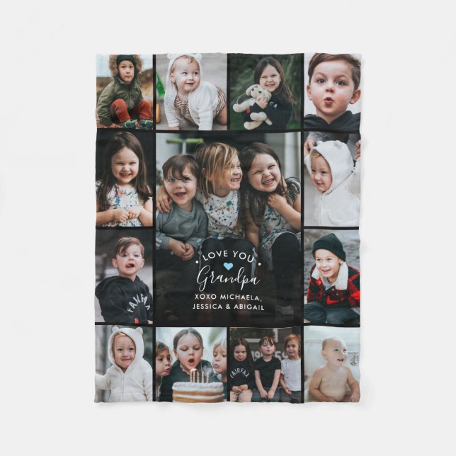 Kärlek Du Grandpa/Grampa/Annat fotokollage Fleecefilt (Framsidan)