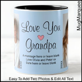 Kärlek Du Grandpa, Message & Photos, Blue C45 Två-Tonad Mugg