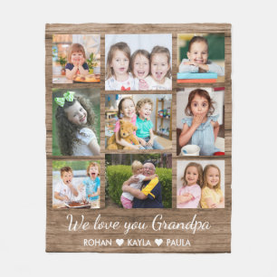 Kärlek Du Grandpa Rustic Wood 9 Photo Collage Fleecefilt