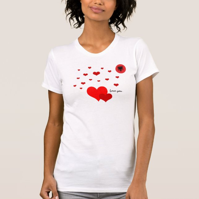 Kärlek Du, Hearts och Albanska Flagga Mode / sport T Shirt (Framsida)