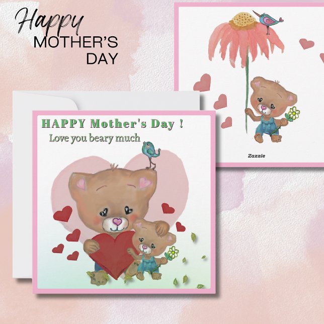 Kärlek, du ligger mycket Mors dag Julkort (Love you beary much Mothers Day Holiday Card (Front))