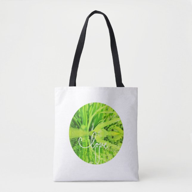 Kärlek Du Lycklig Grönt Grass Tote Bag Tygkasse (Framsida)