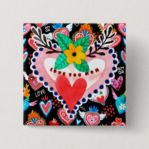 Kärlek Du Mamma Colorful Mexican Hearts Mors dag Knapp