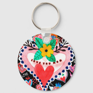 Kärlek Du Mamma Colorful Mexican Hearts Mors dag Nyckelring