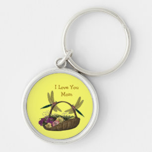 Kärlek Du Mamma Dragonflies Flower Basket Keychain Rund Silverfärgad Nyckelring