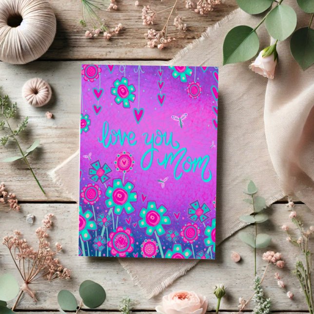 Kärlek Du Mamma Inspiritivity Blommigt Heart Lila Kort (Skapare uppladdad)