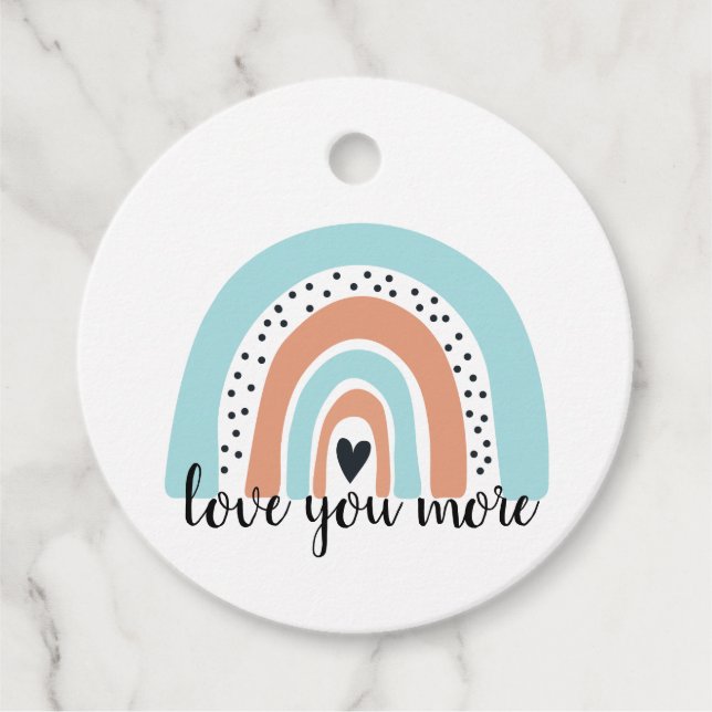 Kärlek du mer regnbåge, hjärtblått ljus gåvor etiketter (Framsida)