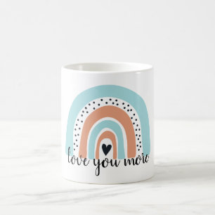 Kärlek du mer regnbåge, hjärtblått ljus kaffemugg