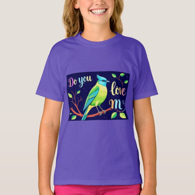 Kärlek du mig? Bird Sitta vid Träd Gren - Ki T Shirt (Framsida)
