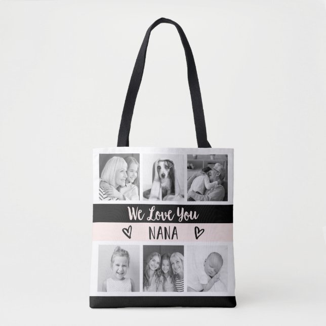 Kärlek du Nana| Fotorutnät för  Färg-block Tygkasse (Framsida)