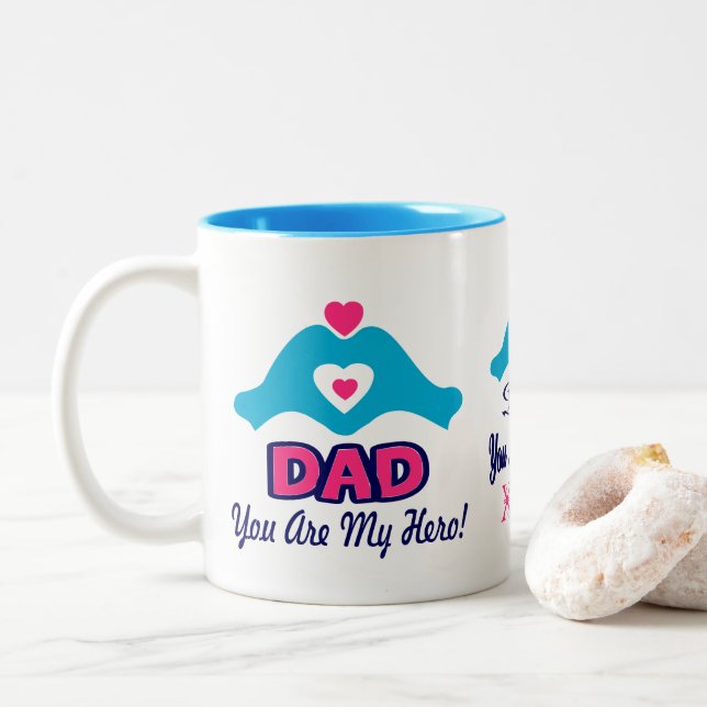 ❤ ☕ Kärlek Du Pappa, du är min Hero Fab tvåfärgad Två-Tonad Mugg (Med munk)