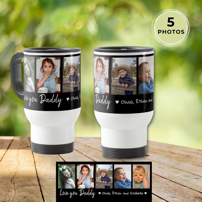 Kärlek Du pappa Fars dag 5 Photo Collage Black Resemugg (Love You Daddy Father's Day 5 Photo Collage Black Travel Mug
)