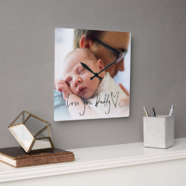 Kärlek Du pappa New Pappa Anpassningsbar Baby Phot Fyrkantig Klocka