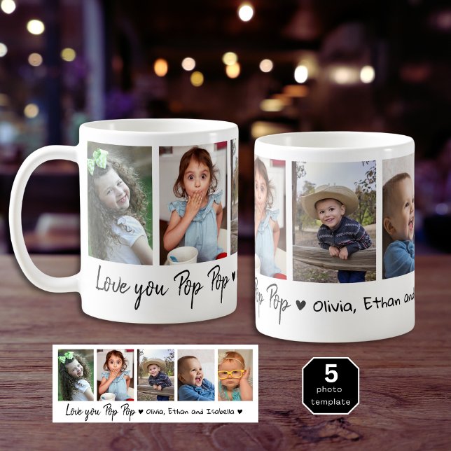 Kärlek Du pop-barnbarn 5 Fotokollage Kaffemugg (Love You Pop Pop Grandchildren 5 Photo Collage Coffee Mug
)