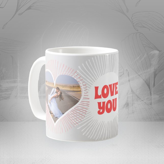 Kärlek Du raderar Hearts Bröllop typografi Kaffemugg (Zazzle Love You Radiating Hearts Wedding Typography Coffee Mug ©Susanne Sachers - Sunny Mind Design )