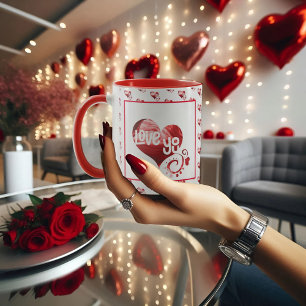 Kärlek du Red marble Heart Valentine mugg