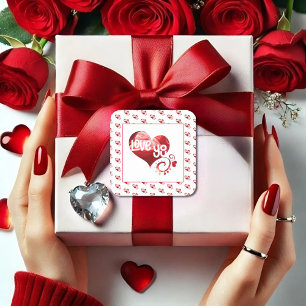 Kärlek Du Red marble Heart Valentine Square Sticke Fyrkantigt Klistermärke