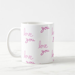 Kärlek du rosa handstil mönster kaffemugg