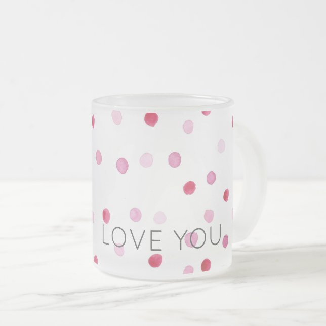 KÄRLEK DU Rosa Polka dots Sweet Valentine Decor Ro Frostad Glasmugg (Framsida höger)