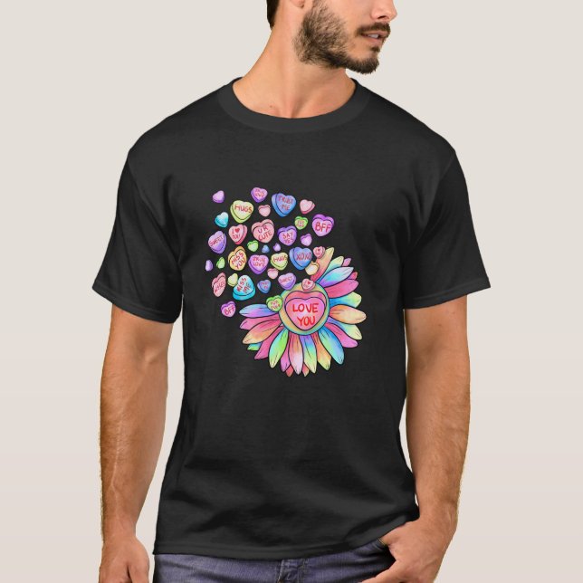 Kärlek Du Solros Candy Heart Valentines day Manar T Shirt (Framsida)