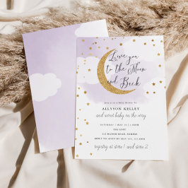 Kärlek Du till Måne Guld Stars Lila Baby Shower Inbjudningar