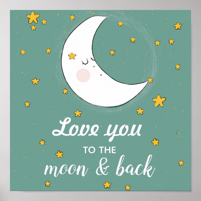 Kärlek Du till Måne och bakre cute Illustration Poster (Framsidan)