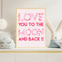 Kärlek Du till Måne - Rosa Hearts Typografi