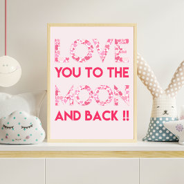 Kärlek Du till Måne - Rosa Hearts Typografi Poster