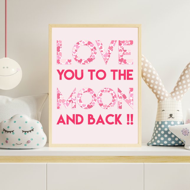 Kärlek Du till Måne - Rosa Hearts Typografi Poster (Skapare uppladdad)