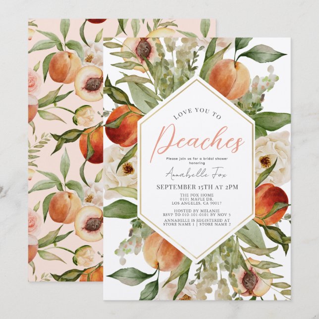 Kärlek Du till Persikor Blommigt Möhippa Inbjudningar (Fram/baksida)