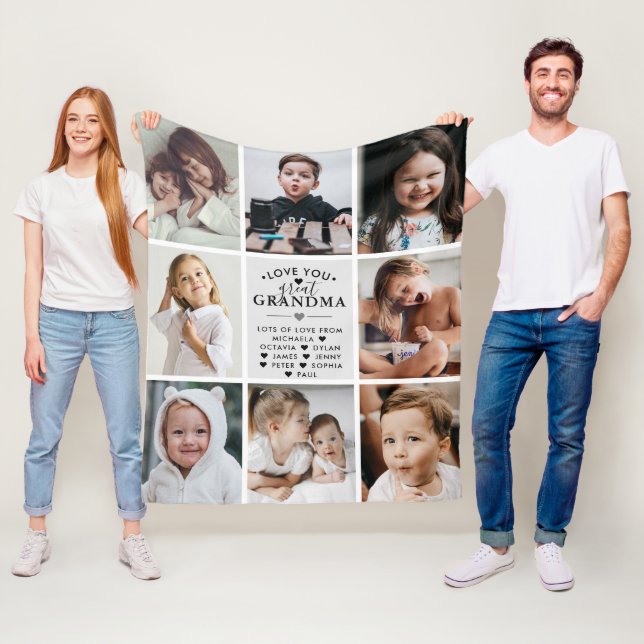 Kärlek Du Underbar farmor/Nana/Granny/annat 8-foto Fleecefilt (På plats)