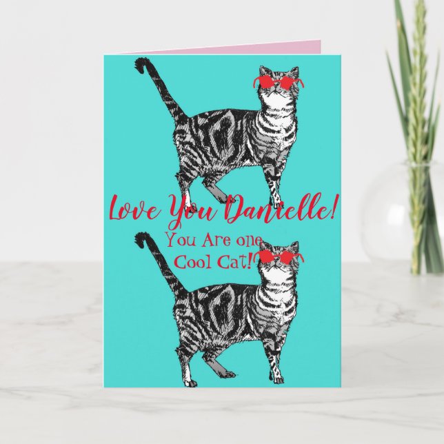 Kärlek: Du Wifes Namn Coola Tabby katt Cats Funny  Kort (Framsida)
