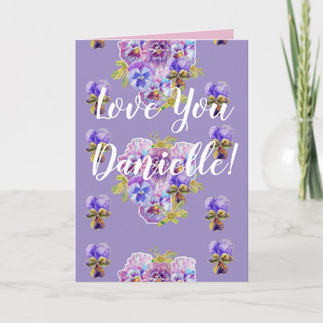 Kärlek du Wifes Namn Lila Pansy Shabby chic-kort Kort (Framsida)