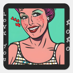 Kärlek Du xoxo Retro-filmklipp Fyrkantigt Klistermärke