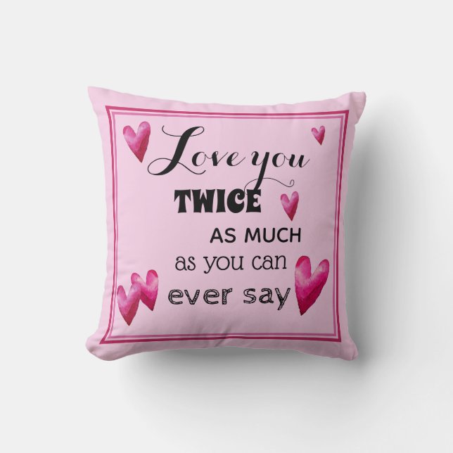 Kärlek dubbelt så mycket - vattenfärghjärtor kudde (Framsida)