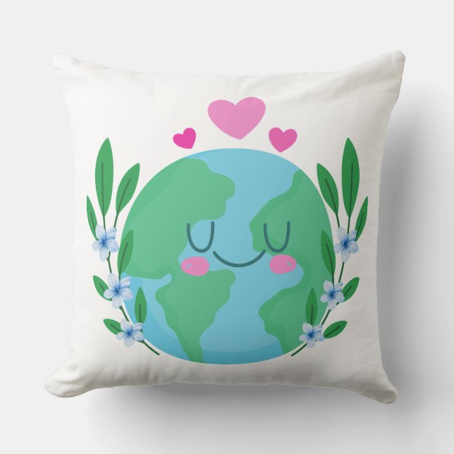 Kärlek Earth Smiling Kudde (Framsida)