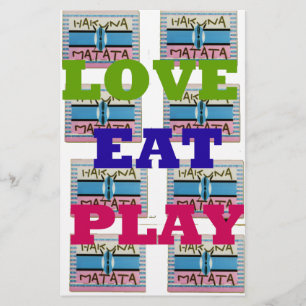 Kärlek Eat Play Hakuna Matata Art Skriv ut Brevpapper