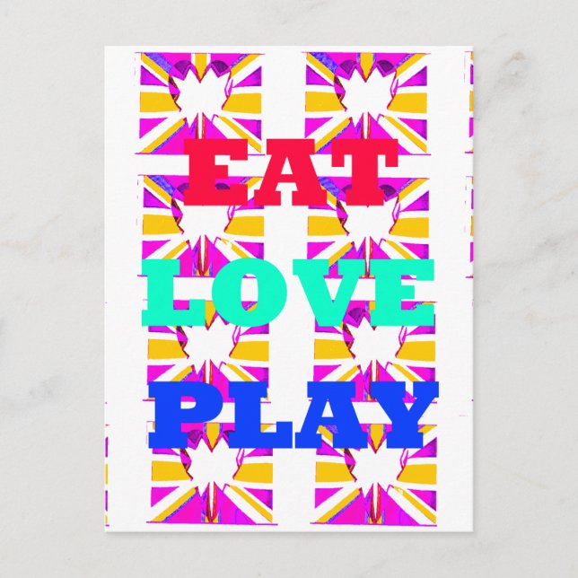 Kärlek Eat Play Hjärtfärgade hjärtan, popdesign Vykort (Framsida)